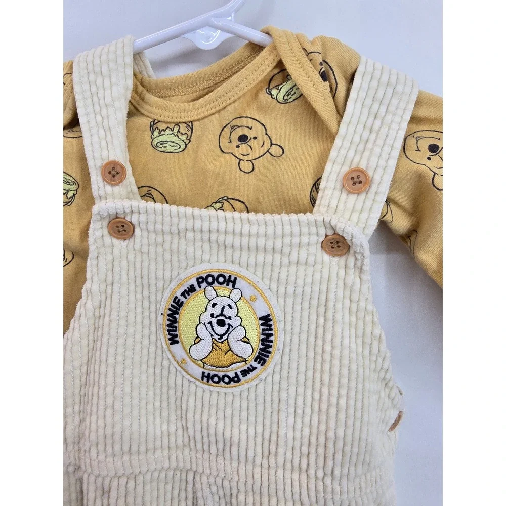 Disney Baby Winnie the Pooh Corduroy Overalls and Bodysuit Set Yellow Cream 3-6M